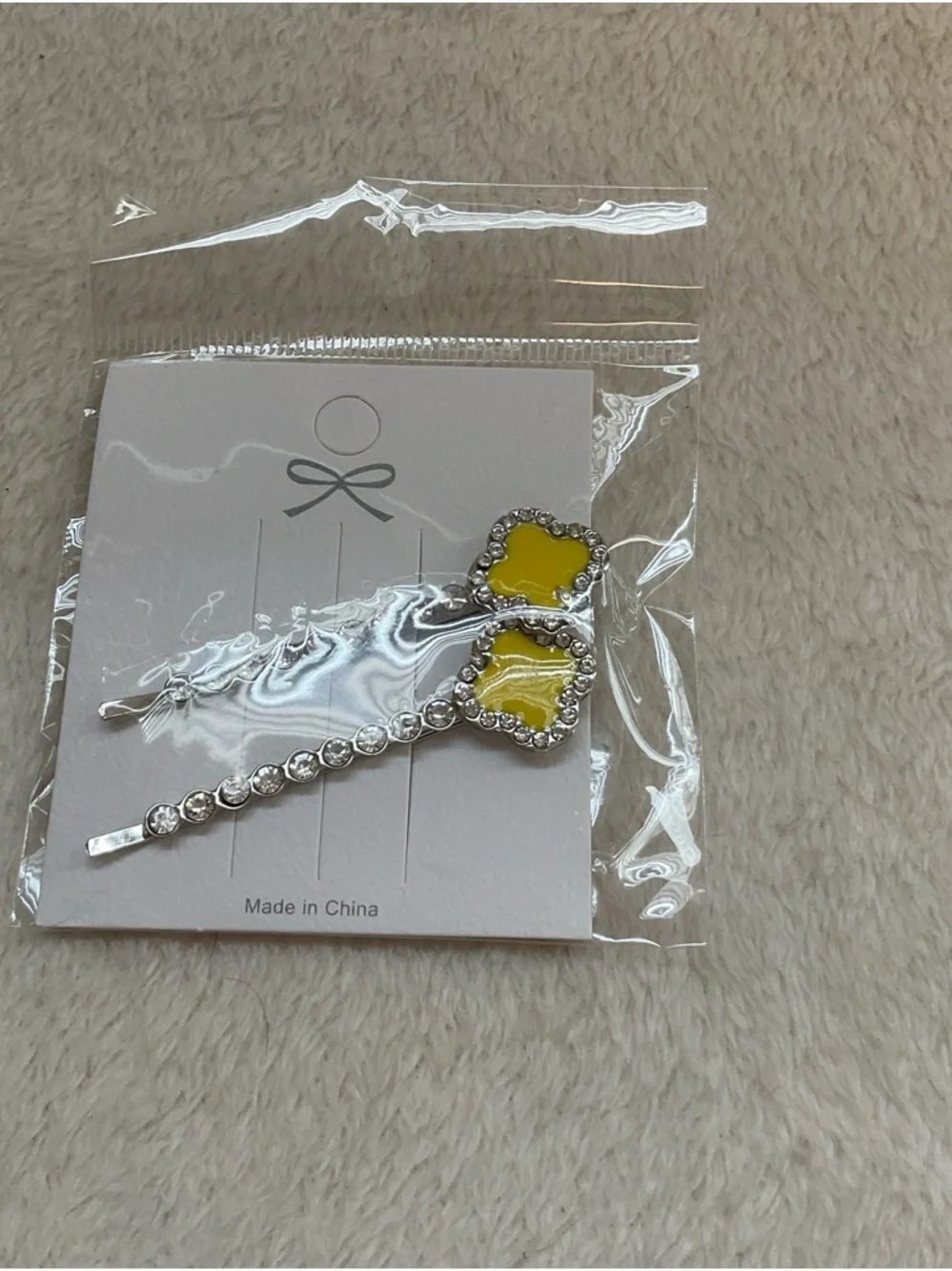 Girls Yellow Clover Rhinestone Hair Clips - Sparkle Accent